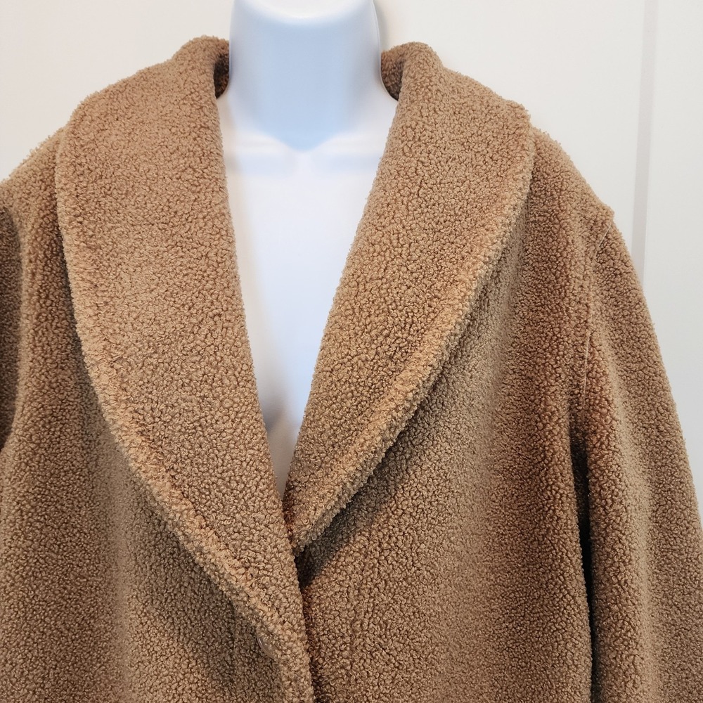 Susan Graver‎ Reversible Coat M Cream Tan Teddy Sherpa Jacket Cozy Quiet Luxury - Picture 9 of 11